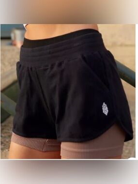 Free People Movement Get Set Shorts Black Cotton Size Small Athleisure Lounge